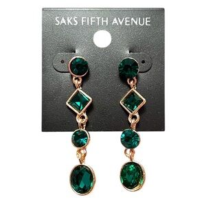 Saks Fifth Avenue Emerald Green Gold-Tone Crystal Drop Earrings